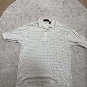 Smith & Tweed Men's White Plaid Polo‎ Shirt L/G Golf Short Sleeve Collared
